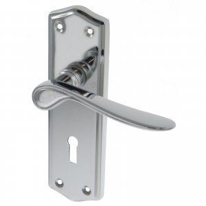Locking Door Handle - Canterbury - Polished Chrome Plated - Pair