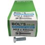M12 x 40mm - Hexagon Set Screw DIN 933 Grade 8.8 - BZP - Industry Pack of 1000