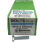 M12 x 50mm - Hexagon Set Screw DIN 933 Grade 8.8 - BZP - Industry Pack of 1000