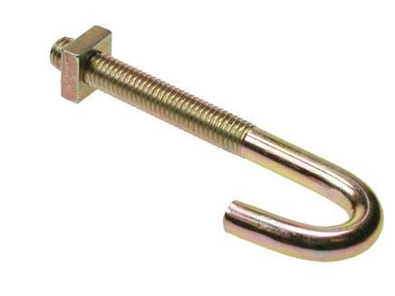 M8 x 280mm - Hook Bolt with Nut - BZP - Pack of 10