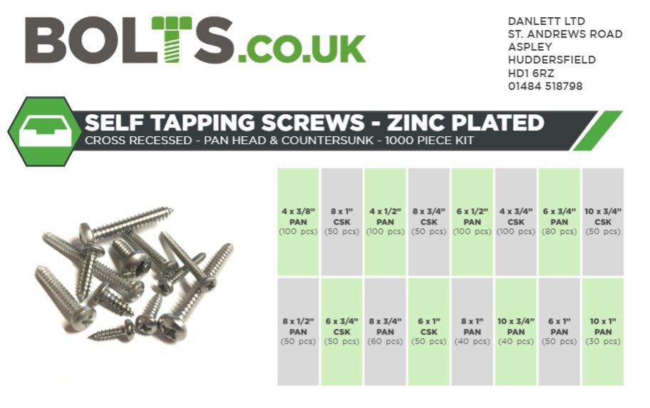 Self Tapping Screws Pozidrive - Assorted Box - BZP