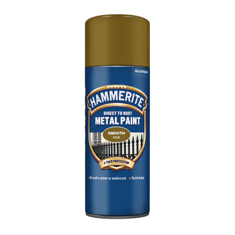 Hammerite Spray Paint Direct To Rust Smooth Gold Finish 400ml