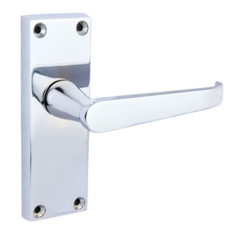 153mm x 40mm - Latch Straight  Door Handle - Victorian - Fire Rated - Polished Chrome - Pair