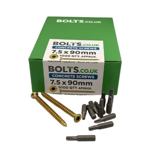 7.5mm x 90mm - Concrete Screws - Includes 10 TX30 Bits - Industry Pack of 1000