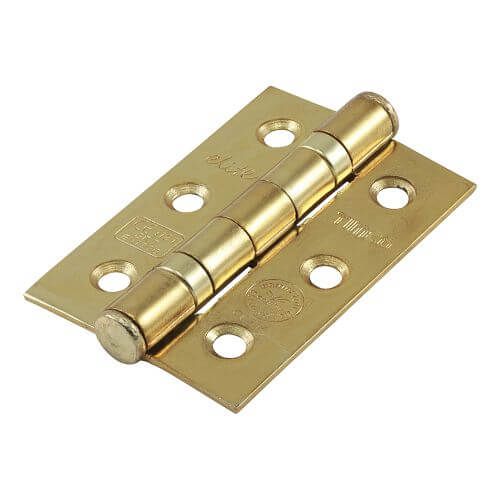 75mm x 50mm x 2mm - Ball Bearing Fire Door Hinge Grade 7 - Electro Brass Steel - Pair
