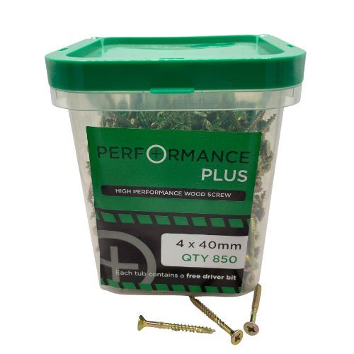 4mm x 40mm - Samac Performance Plus Woodscrew Pozidrive Countersunk - YBZP - Tub of 850