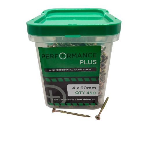 4mm x 60mm - Samac Performance Plus Woodscrew Pozidrive Countersunk - YBZP - Tub of 450