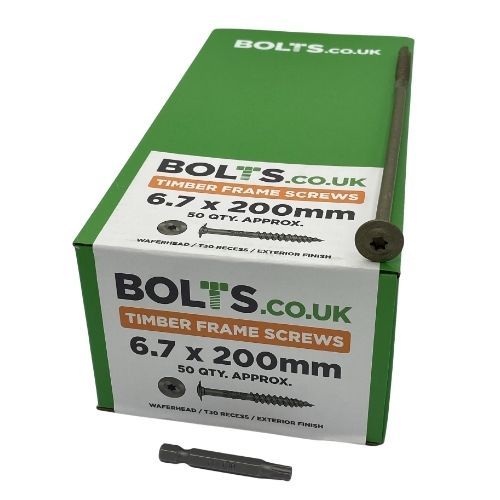 6.7mm x 200mm - Performance T30 Torx Wafer Head Structural Screws - Exterior Finish - Pack Of 50