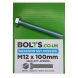M12 x 100mm - Hexagon Set Screw DIN 933 Grade 8.8 - BZP - Industry Pack of 1000